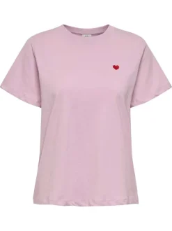 T-shirt en coton rose uni avec une coupe droite et un col rond