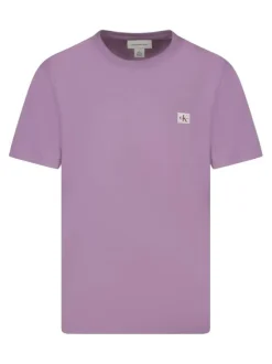 T-shirt en coton rose uni avec une coupe droite et un col rond