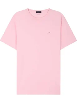 T-shirt en coton rose uni avec une coupe droite et un col rond