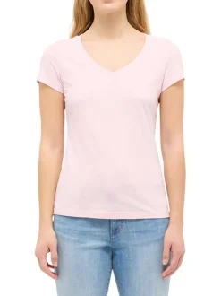 T-shirt en coton rose uni avec une coupe droite et un col V