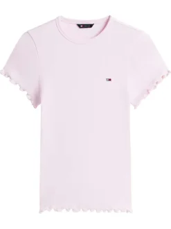 T-shirt en coton rose uni avec une coupe moulante et un col rond