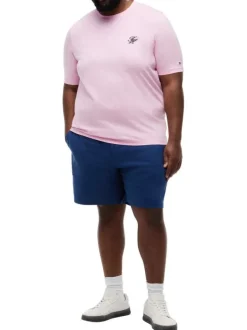 T-shirt en coton rose uni pourvu d'un col rond et de manches courtes