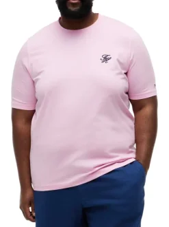 T-shirt en coton rose uni pourvu d'un col rond et de manches courtes
