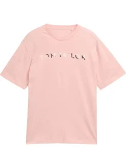 T-shirt en coton rose uni pourvu d'un col rond et d'une coupe droite