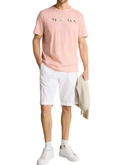T-shirt en coton rose uni pourvu d'un col rond et d'une coupe droite