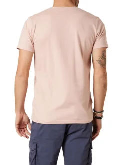 T-shirt en coton rose uni pourvu d'une coupe droite et d'un col rond