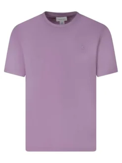 T-shirt en coton rose uni pourvu d'une coupe droite et d'un col rond