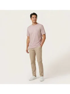 T-shirt en coton rose uni pourvu d'une coupe droite et d'un col rond