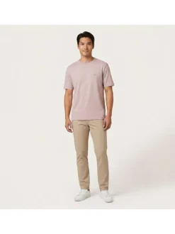 T-shirt en coton rose uni pourvu d'une coupe droite et d'un col rond