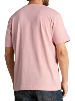 T-shirt en coton rose uni pourvu d'une coupe droite et d'un col rond