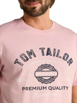 T-shirt en coton rose uni pourvu d'une coupe droite et d'un col rond