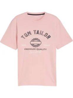 T-shirt en coton rose uni pourvu d'une coupe droite et d'un col rond