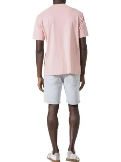 T-shirt en coton rose uni pourvu d'un logo imprimé et d'un col rond