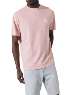 T-shirt en coton rose uni pourvu d'un logo imprimé et d'un col rond