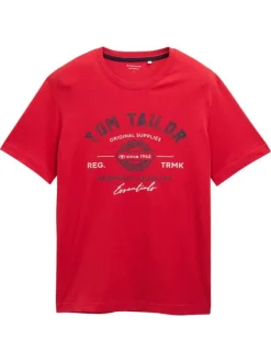 T-shirt en coton rouge avec un imprimé fantaisie et un col rond