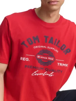 T-shirt en coton rouge avec un imprimé fantaisie et un col rond