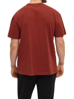 T-shirt en coton rouge brique chiné avec un imprimé et un col rond