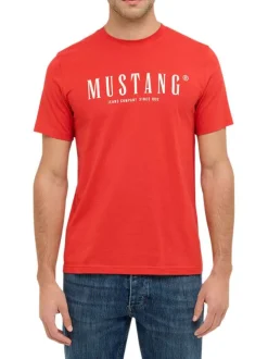 T-shirt en coton rouge à col rond orné d'un logo oversize à l'avant