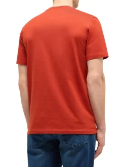 T-shirt en coton rouge à imprimé avec une coupe droite et un col rond