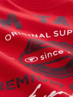 T-shirt en coton rouge imprimé avec une coupe droite et un col rond