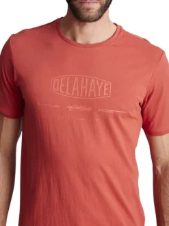 T-shirt en coton rouge uni avec le logo imprimé ton sur ton et un col rond