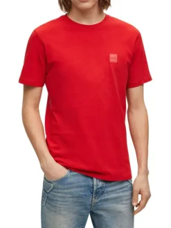 T-shirt en coton rouge uni avec un coupe droite et un col rond