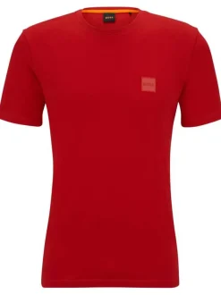 T-shirt en coton rouge uni avec un coupe droite et un col rond