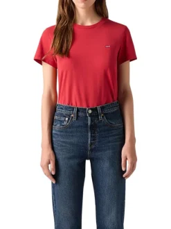 T-shirt en coton rouge uni avec une coupe ajustée un col rond et le logo brodé