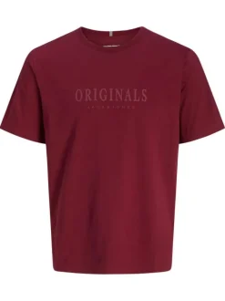 T-shirt en coton rouge uni avec une coupe droite et un col rond