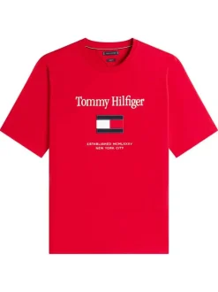 T-shirt en coton rouge uni avec une coupe droite et un grand logo