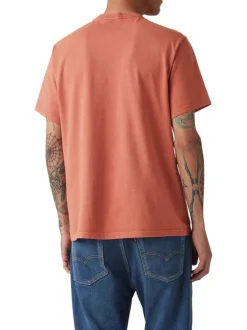 T-shirt en coton rouille uni à coupe oversize avec le nom de la marque imprimé