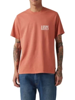 T-shirt en coton rouille uni à coupe oversize avec le nom de la marque imprimé