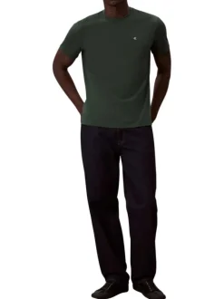 T-shirt en coton sapin uni avec une coupe droite et un col rond