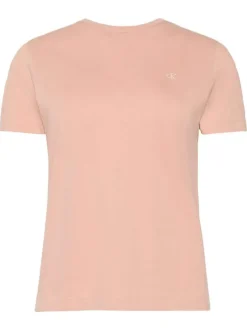 T-shirt en coton saumon uni avec une coupe droite et un col rond