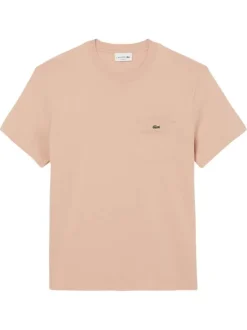 T-shirt en coton saumon uni à coupe droite avec une poche plaquée à la poitrine