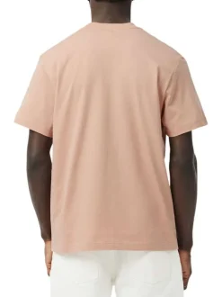 T-shirt en coton saumon uni à coupe droite avec une poche plaquée à la poitrine