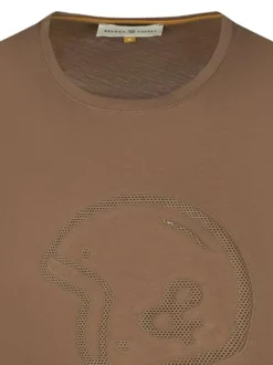 T-shirt en coton tabac uni coupe ajustée avec un logo central
