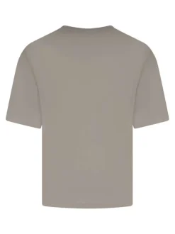 T-shirt en coton taupe uni avec une coupe droite et un col rond