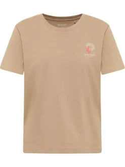 T-shirt en coton taupe uni pourvu d'une coupe droite et d'un col rond
