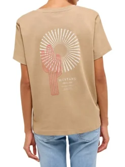 T-shirt en coton taupe uni pourvu d'une coupe droite et d'un col rond