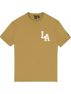 T-shirt en coton tilleul imprimé au dos avec une coupe droite et un col rond
