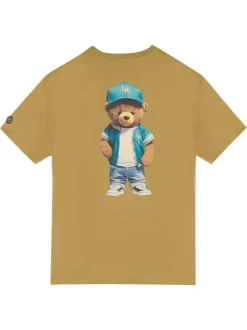 T-shirt en coton tilleul imprimé au dos avec une coupe droite et un col rond