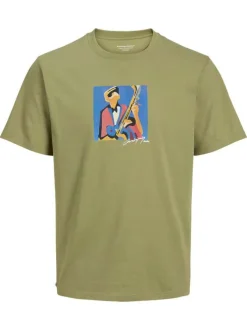 T-shirt en coton tilleul imprimé cubisme à coupe regular et col rond