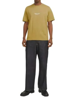 T-shirt en coton tilleul uni avec un col rond et une coupe droite