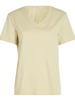 T-shirt en coton tilleul uni avec un col v et une coupe droite