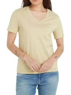 T-shirt en coton tilleul uni avec un col v et une coupe droite