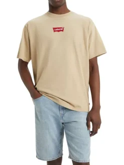 T-shirt en coton tilleul uni à coupe droite, col rond et logo de la marque