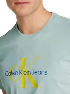 T-shirt en coton turquoise avec un imprimé une coupe droite et un col rond