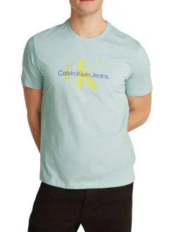 T-shirt en coton turquoise avec un imprimé une coupe droite et un col rond