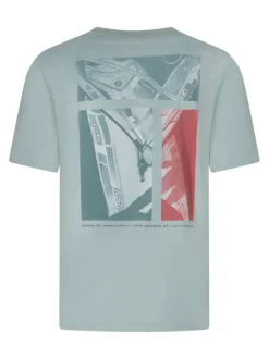 T-shirt en coton turquoise uni avec une coupe droite et un col rond